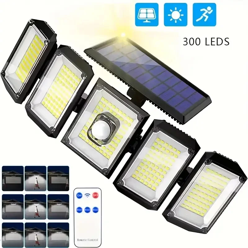 Outdoor Solar Light 300 LED Garden Light LED Motion Sensor Courtyard Wall Light Waterproof Strong Solar Adjustable Spotlight