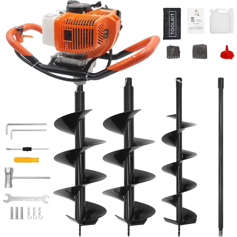 

Newly Upgraded Post Hole Digger Gas Powered, 2 Stroke Auger Post Hole Digger with 2 Drill Bits (6 & 8) + 1 Extension Rod for.