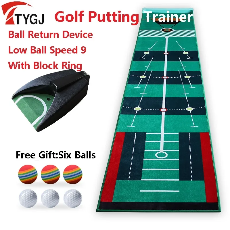 

TTYGJ Velvet Portable Golf Putting Trainer with Block Ring Low Ball Speed 9 Putter Trainer Auto Ball Return Training Golf Green