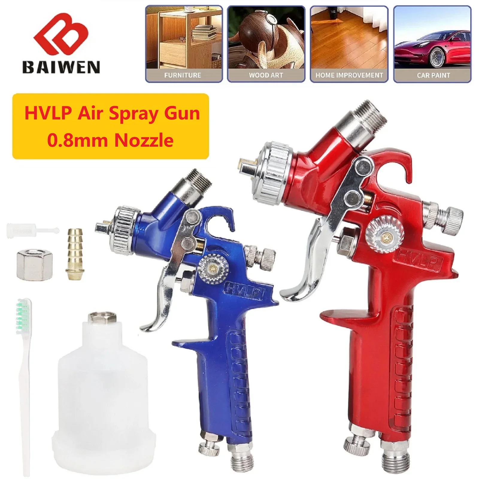 HVLP Air Spray Gun 0.8mm Nozzle Pneumatic Spray Gun Paint Spayer Airbrush H-2000 High Atomization Painting Car Furniture