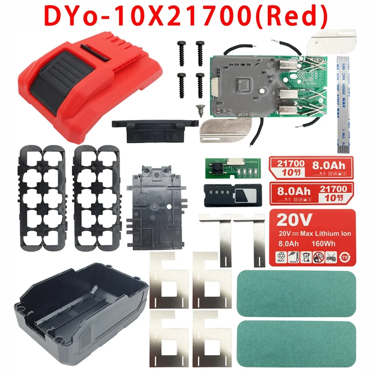 AA25 10X21700 Li-Ion Battery Plastic Case Shell Housing PCB Protection Circuit Board for 20V Lithium Battery 8Ah Label