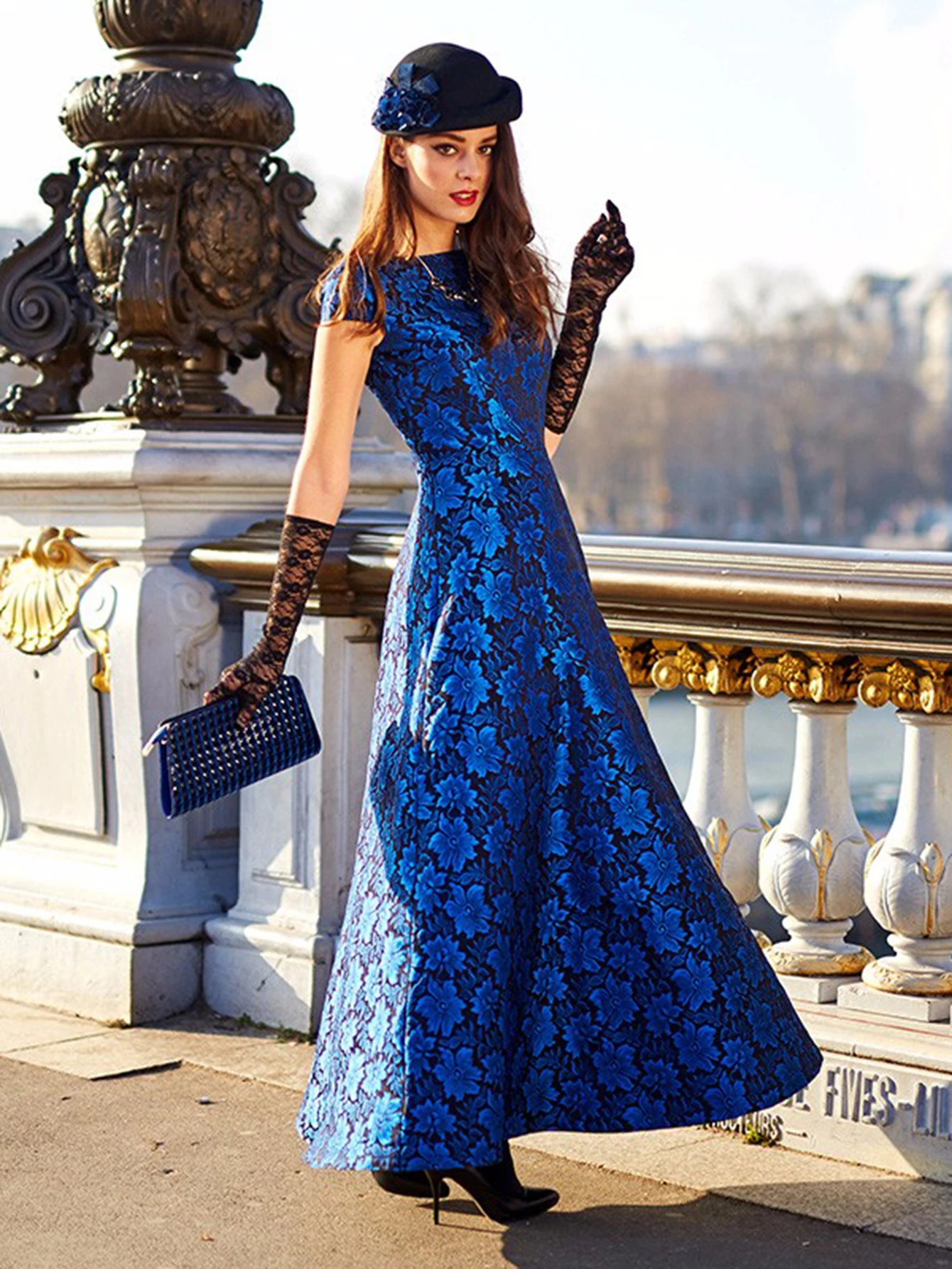 Fashion Women Summer Long Maxi Jacquard Dress Boho Gorgeous Ladies Evening Party Blue Floral Clothes Vintage Vestidos