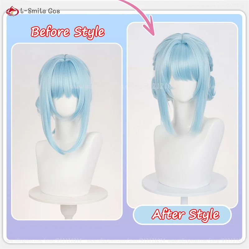 Ineffa Cosplay perruque bleu clair 40 cm perruques courtes résistant à la chaleur cheveux synthétiques pour femmes Costumes Anime Cosplay perruques Halloween