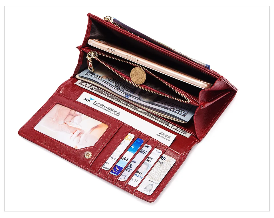 KAVIS 100% Echtes Leder Frauen Geldbörsen Lange Mit Handy Halter Weibliche Handliche Brieftasche Für Mädchen Dame Geld Tasche – Detail 14