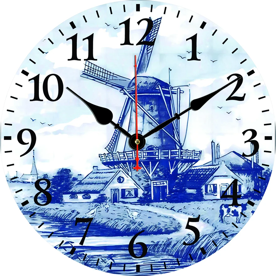 Reloj de pared redondo de molino de viento, sala de estar, dormitorio, cocina, decoración del hogar, reloj de pared, reloj de cuarzo silencioso, artículos de decoración del hogar