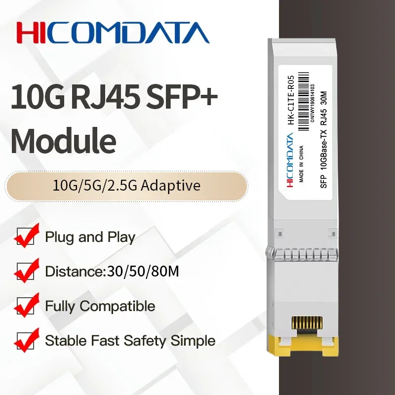 HICOMDATA 10Gb SFP to RJ45 Transceiver Module SFP+ 10GBase-Tx 30m 80m Fiber Optic FTTH Compatible with Cisco/Mikrotik Switch
