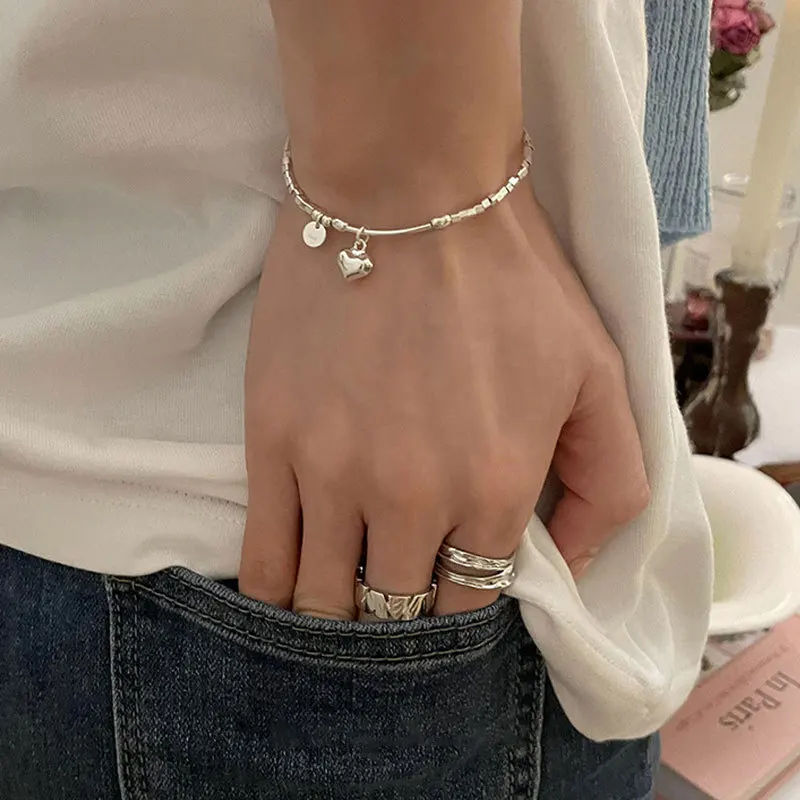 925 Sterling Silber Thai Silber Armband für Frauen Vintage Geometrisches Herz Glückssymbol Punk Schmuck 2026 Neu Party Geburtstagsgeschenk