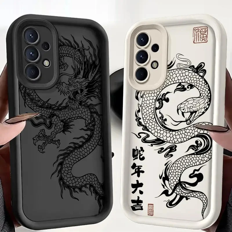 Phone Case for Samsung Galaxy A16 A34 A12 A14 A32 A23 A26 A56 A15 A51 A73 A53 A54 Soft Cover Shell Black Dragon Snake