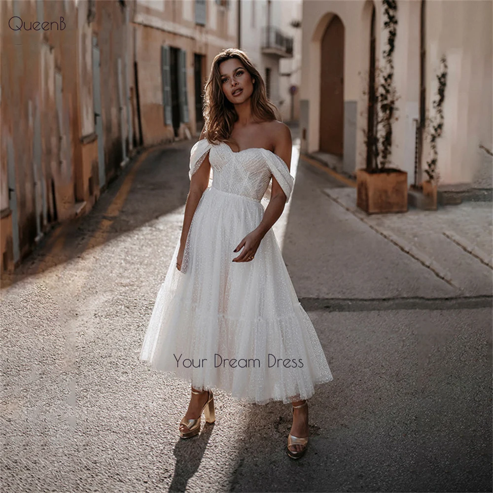 Boho Short A Line Wedding Dresses 2022 For Women Lace Appliques Bride Gowns Backless Custom Made Anke Length Robe De Mariee