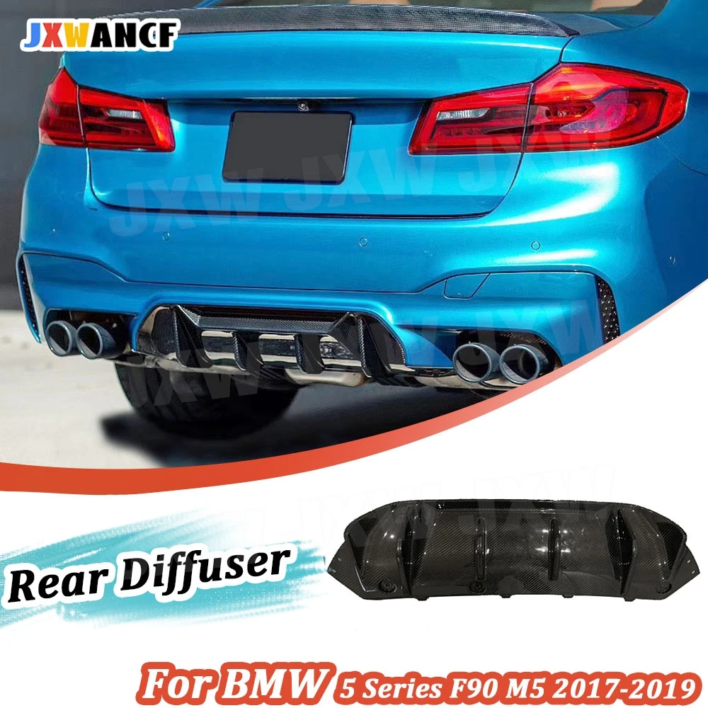 

JXWANCF Carbon Fiber Rear Lip Diffuser For BMW 5 Series F90 M5 2017 2018 2019 Fins Shark Style Skid Plate Car Bumper Guard FRP
