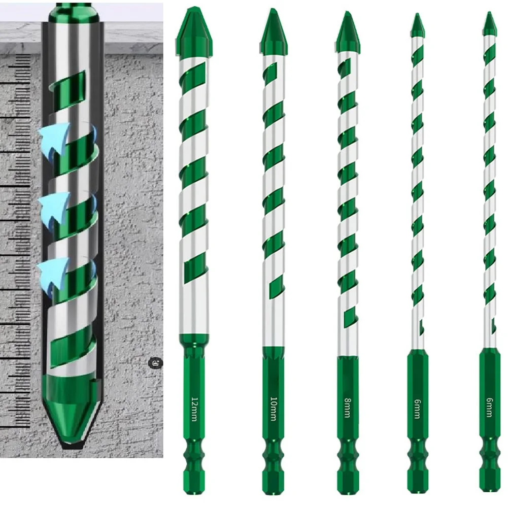 

5pcs 150mm Alloy Drill Bit Set With 6/6/8/10/12mm Carbide Drill Bits Suitable For Drilling Holes In Walls Glass Wood Metal Tiles