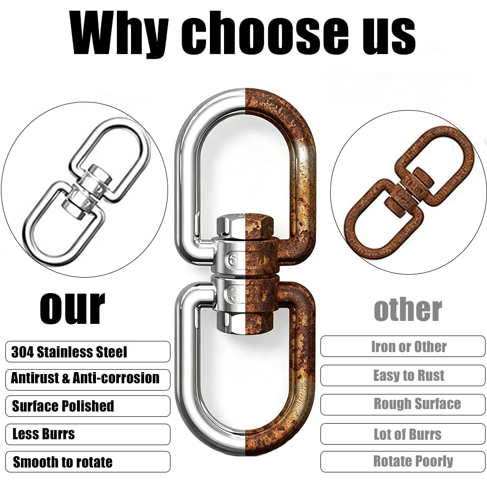 304 Stainless Steel Double Head Rotating Anchor Connector Marine Yacht Rotating Buckle Rolling Release Hook Device