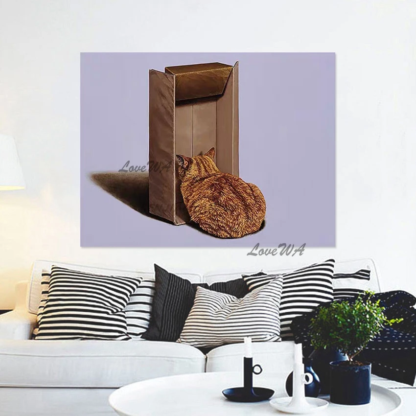 

3d Cat Abstract Frameless Canvas Hand Drawing Oil Paintings Simple Animal Art Picture Sofa Background Wall Decoration Piece