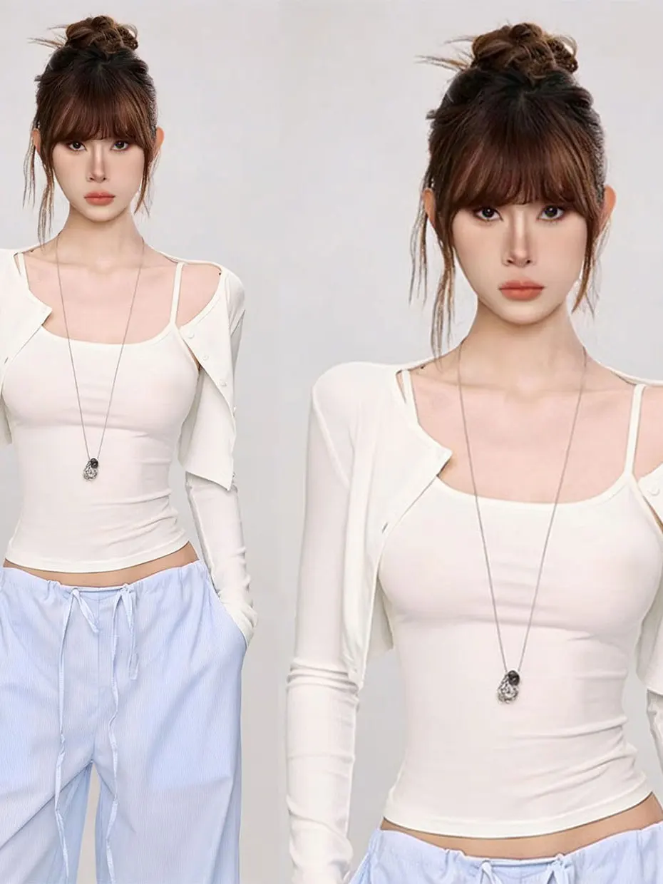 

Women's Summer Thin Knitted Sunshade Cover up Shawl Sleeveless Outerwear with Strap Dresses Two-Piece Set Citywalk Casual Wear