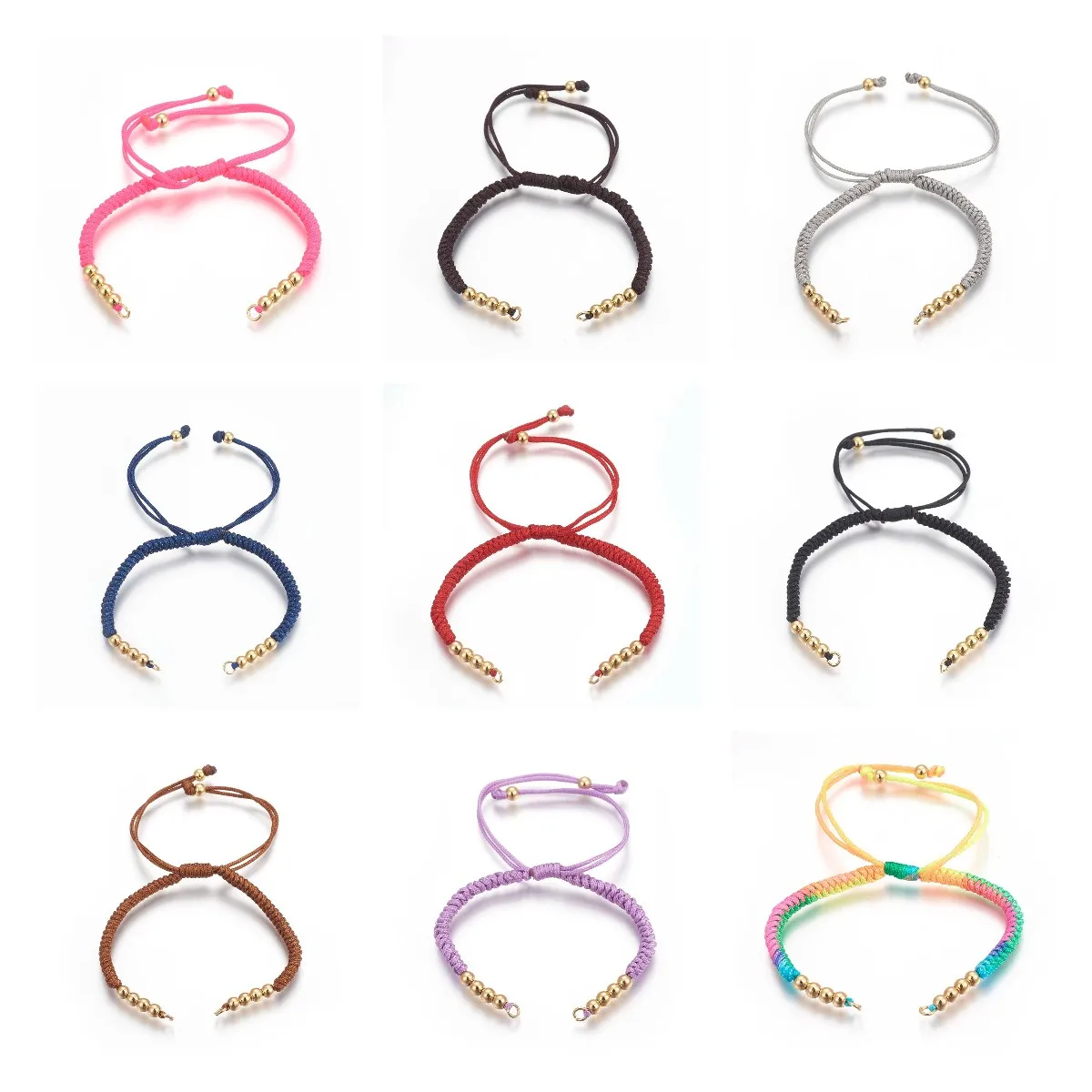 10 Uds. De pulseras de cuentas trenzadas de cordón de nailon ajustable con cuentas de latón para mujer, accesorios para hacer pulseras de joyería DIY