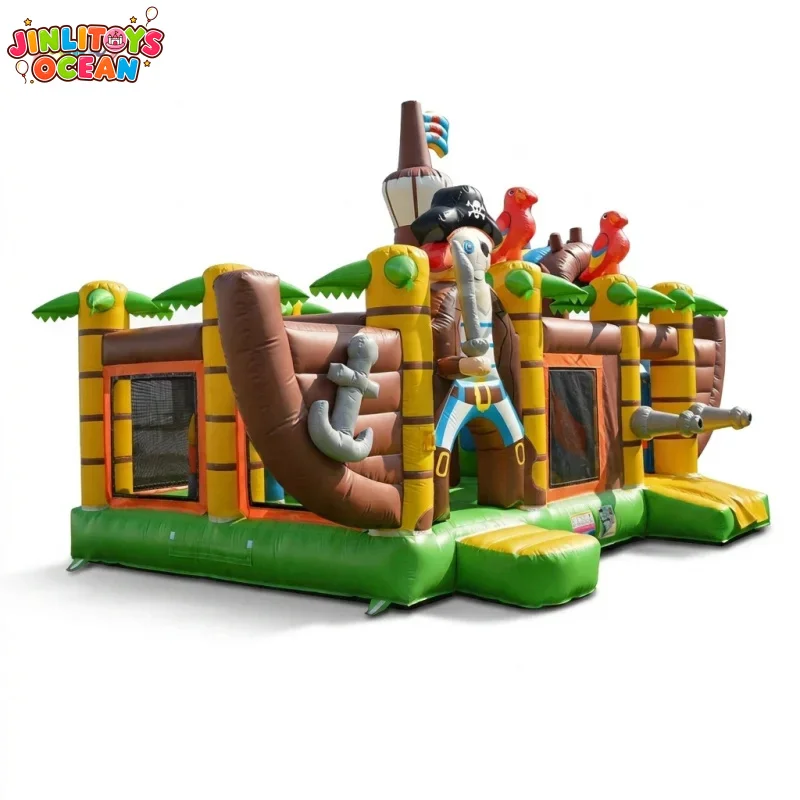 Commercial Grade Pirate Ship Inflatable Bounce House Combo with Slide for Party Rental Business