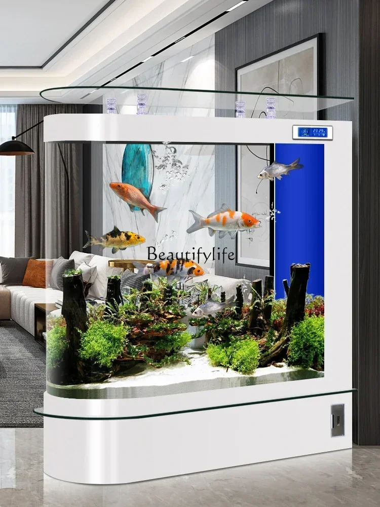 

LD33Household Living Room Medium and Large Fish Tank Aquarium Glass Floor Screen Partition Ecological Fish Globe