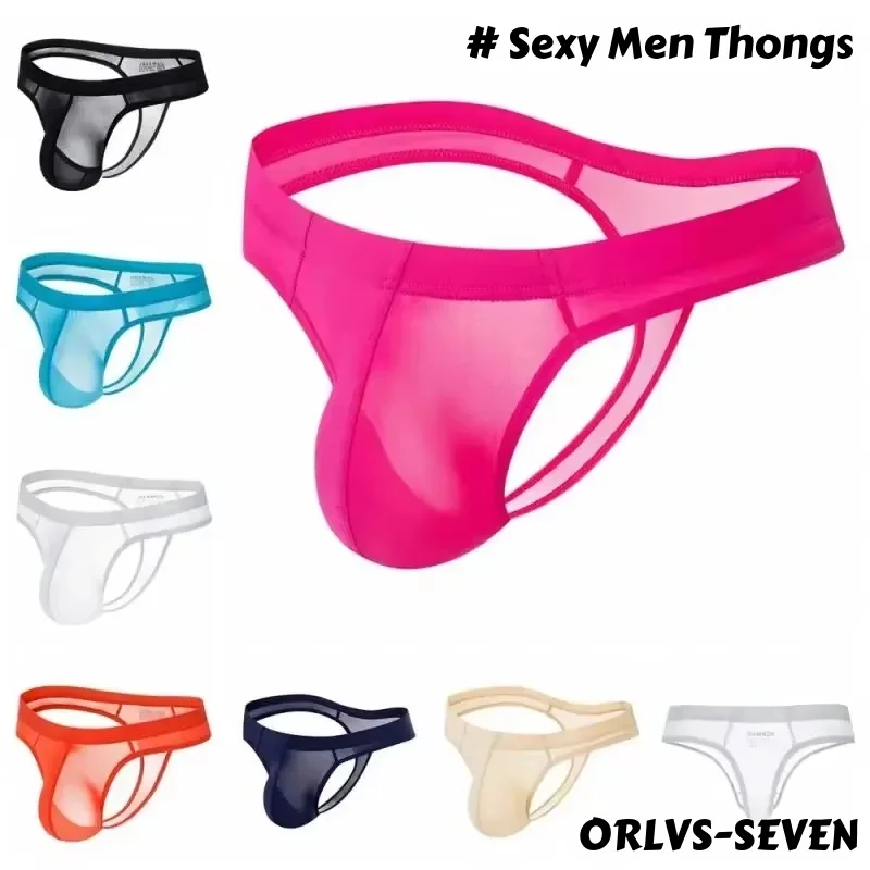 Sexy Men's Thongs Underwears Ultra-thin Thong G Strings Pouch Ice Silk Tanga Hombre Sexy Gay Underpants Breathable Briefs Men