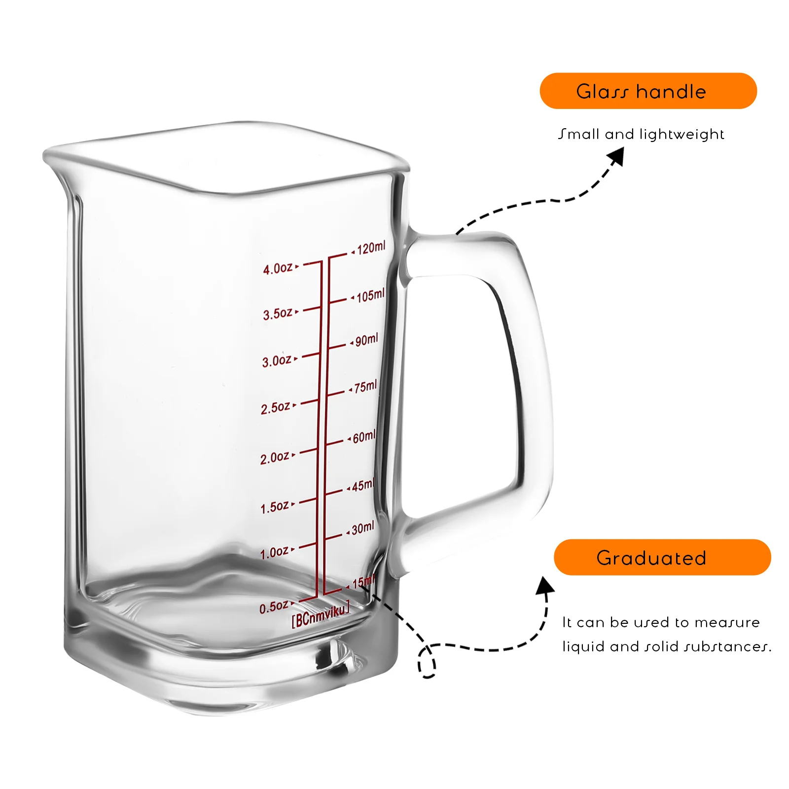 

120Ml 4Oz Clear Measuring Mug Glass Coffee Cup with Comfortable Handle V-Shaped Spout for Accurate Pouring and Storage