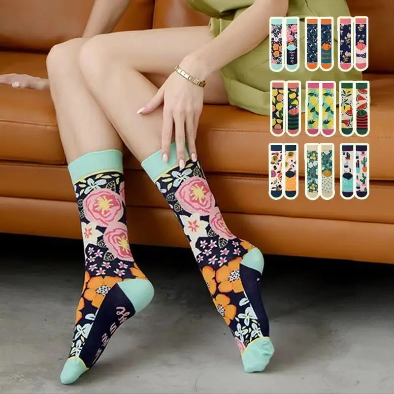 New Women\'s Socks Cartoon Fruit Animal Characters Plant Cactus Graffiti Funny Fashion Colorful Stocking Designer Socks