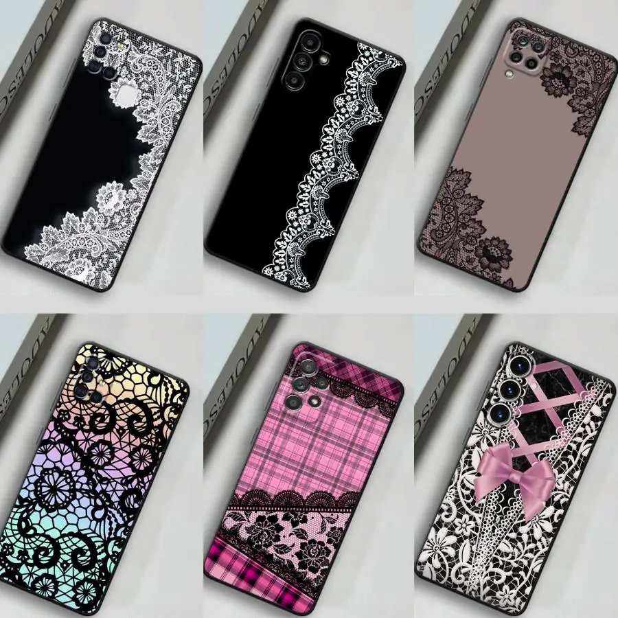 Lace Trim Pattern Case for Samsung Galaxy A30s A53 A04 A71 A73 A20s A06 A02s A05 A50 A56 A03 Phone Cover