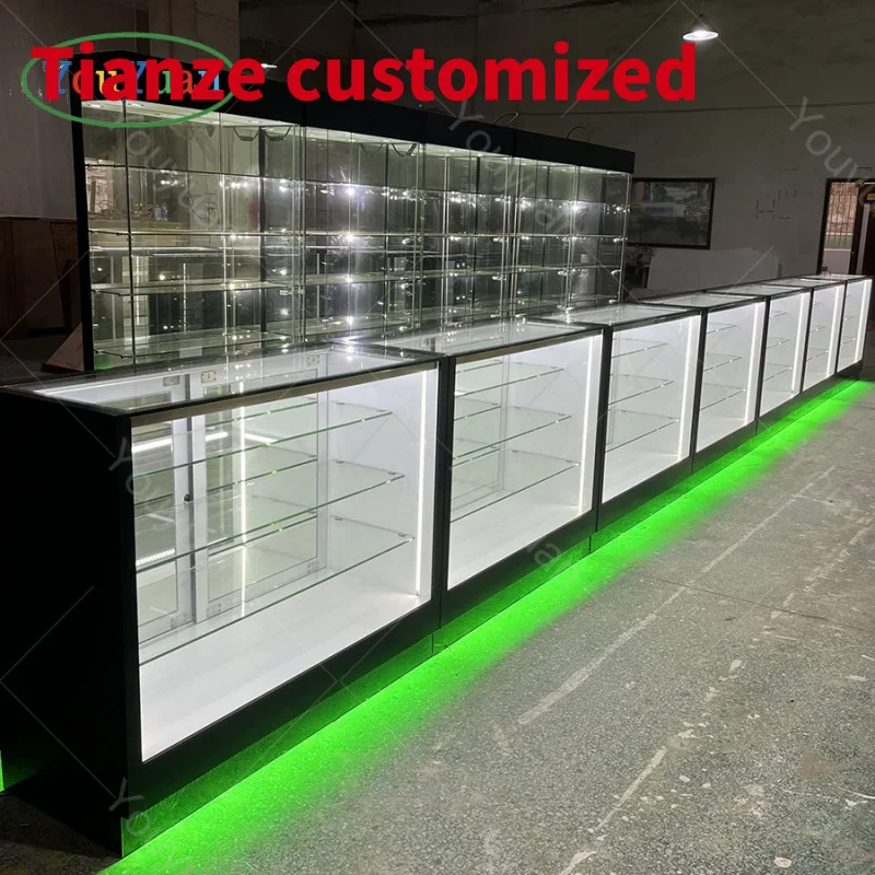 

(customized)Smoke Shop Showcase With 25mm MDF Solid Wood Wall Mounted Glass Display Showcase Sale