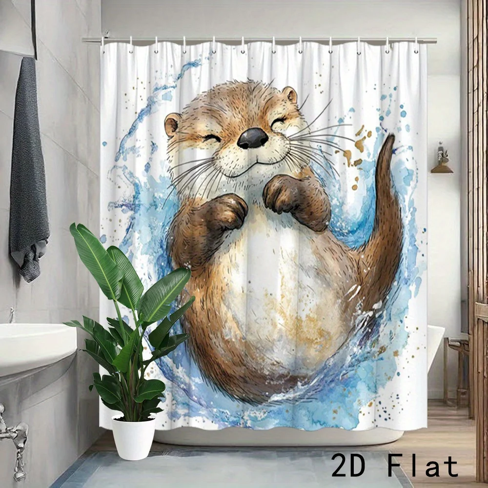 Cute Beaver Shower Curtain Bathroom Bathing Animal Safari Shower Curtain Fabric Decor for Home