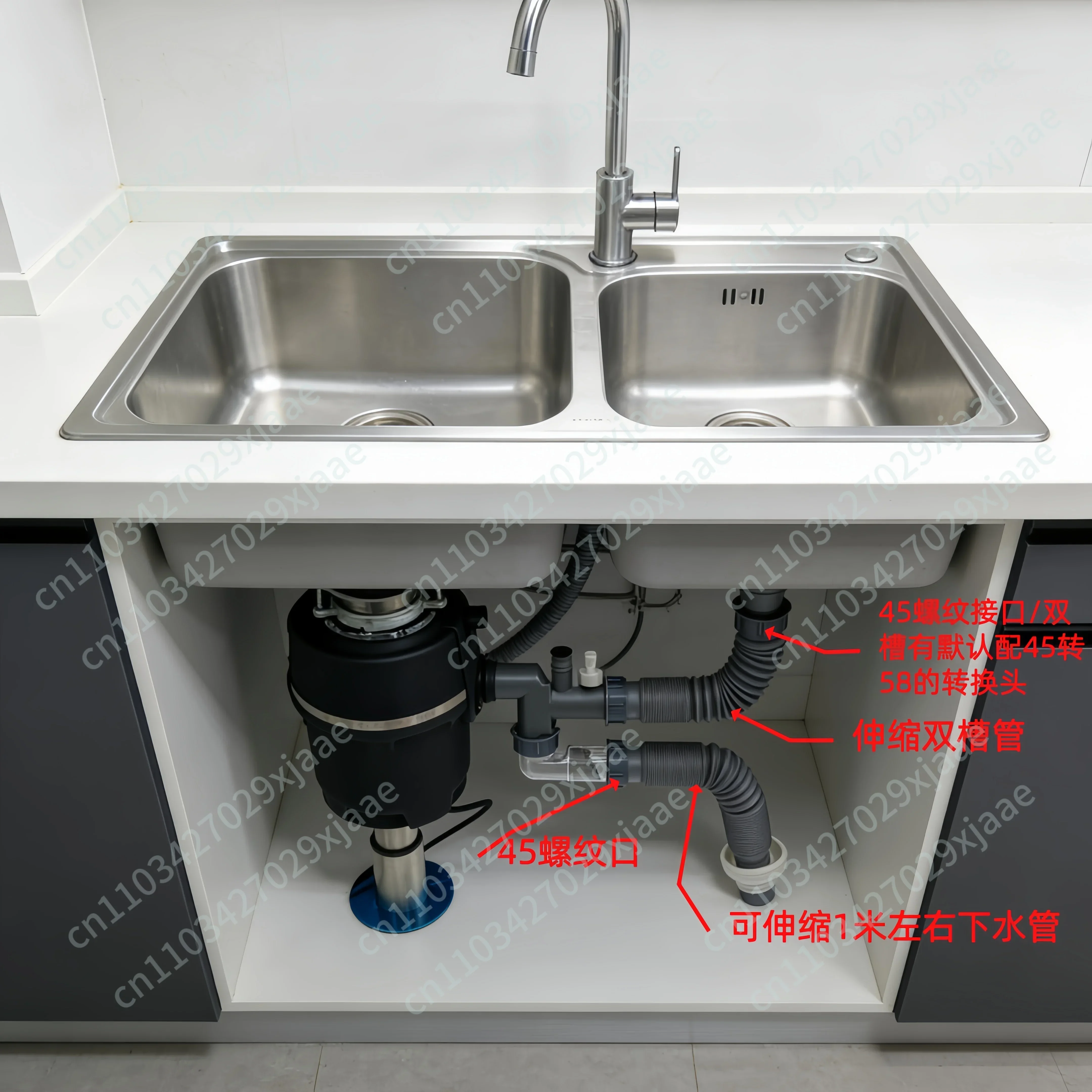 Kitchen Food Waste Processor, Deodorant, Anti-backflow and Anti-backflow Sewer Pipe Set Accessories, Single Slot, Double Slot