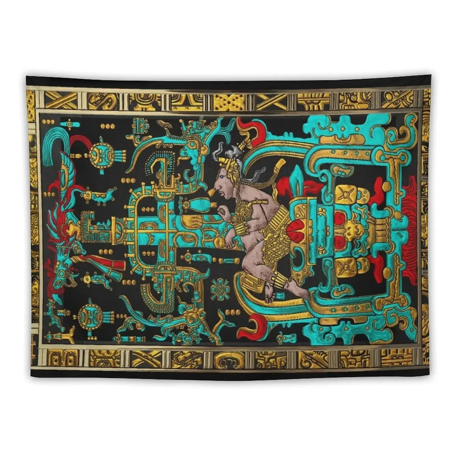 

Lid of The Great Tomb of Pakal - Palenque Astronaut over Black No.2 Tapestry Wall Deco Wall Art Tapestry