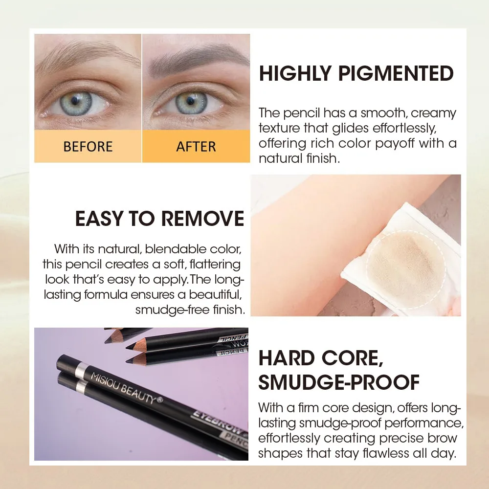 Wodoodporna kredka do brwi, odporna na pot i rozmazywanie, ultra cienka końcówka, naturalny efekt rysowania włosków, idealna do skóry tłustej, niezbędna na siłownię i wesele.
