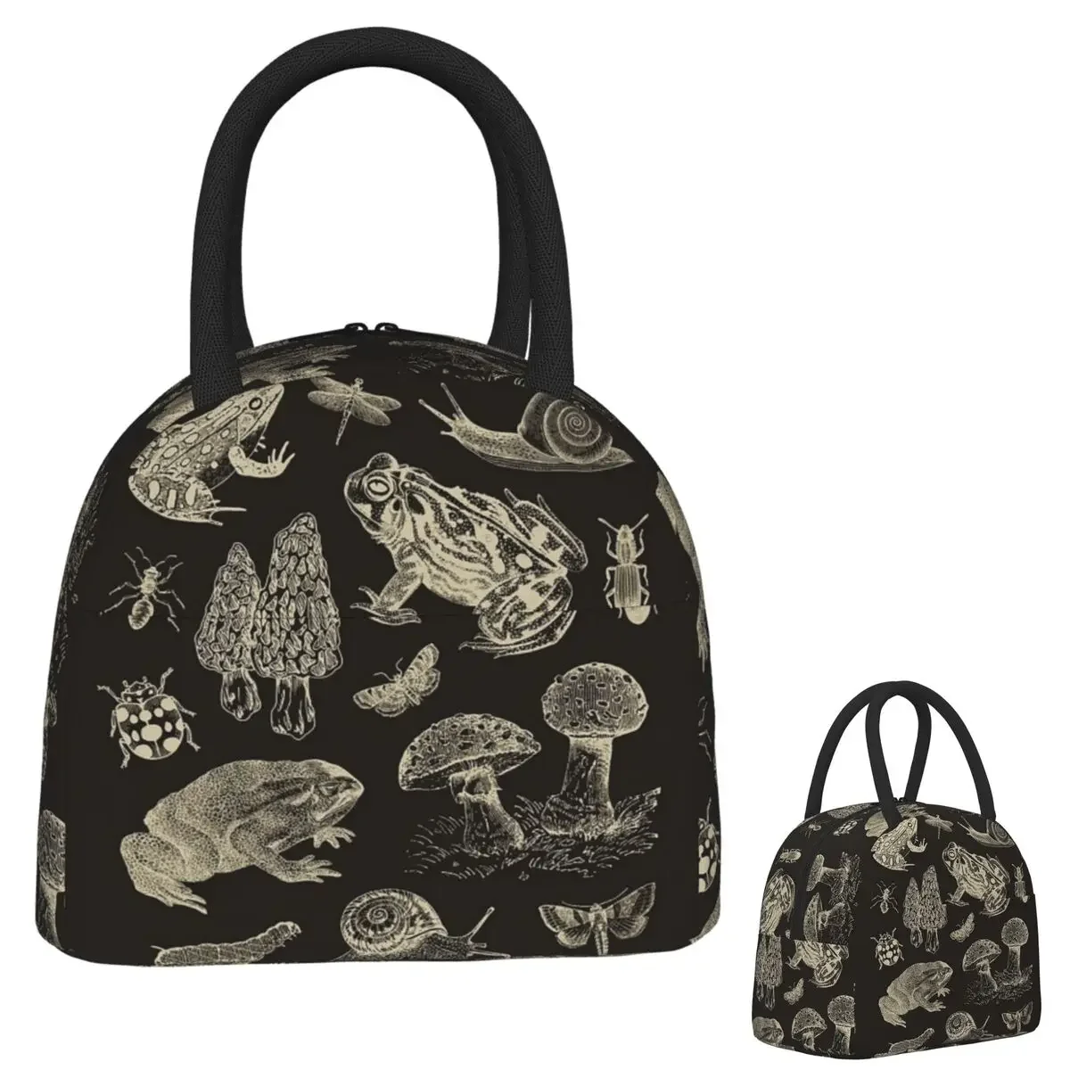 Frog, Mushroom, Snail, And Moth Insects Insulated Lunch Bag for Women Kids Portable Food Boxes Thermal Lunch Box Tote