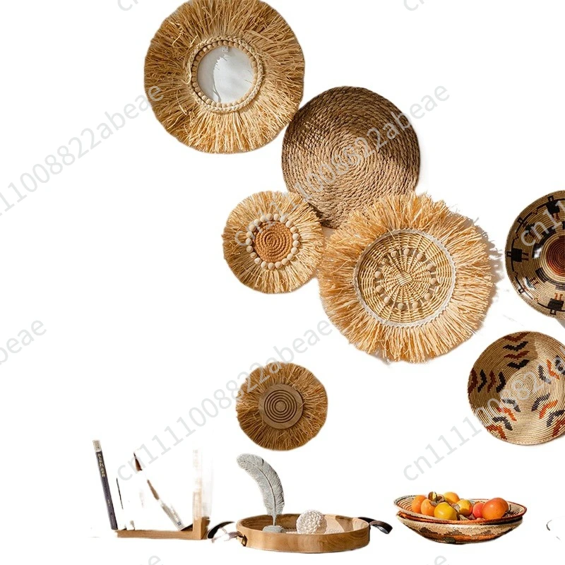 Wabi Sabi Raffia Wind Chime Minimalist Wall Hanging Decor for Bedroom Bathroom Living Room
