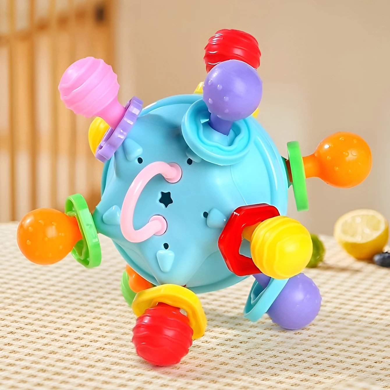 Star Grip Ball Rattle Tooth Glue Toy Can Rotate Pronunciation Manhattan ball grip Baby bite touch ball Manhattan Atomic ball