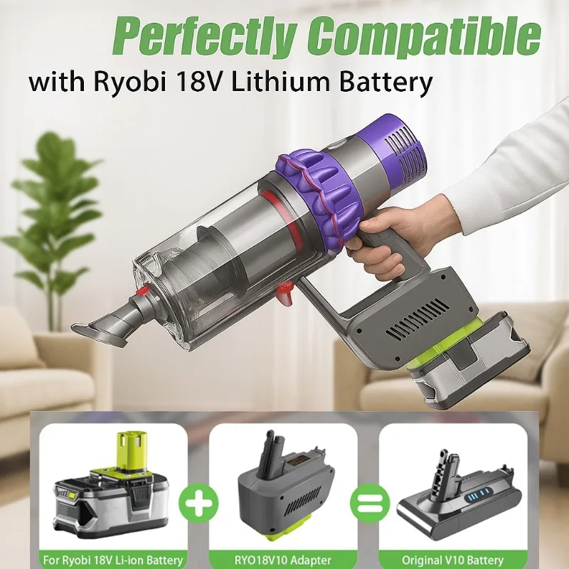 

ALASICKA RYO18V10 Battery Adapter for RYOBI 18V ONE+ Battery Convert To Work for Dyson V10 SV12 Series Handheld Vacuum Cleaner