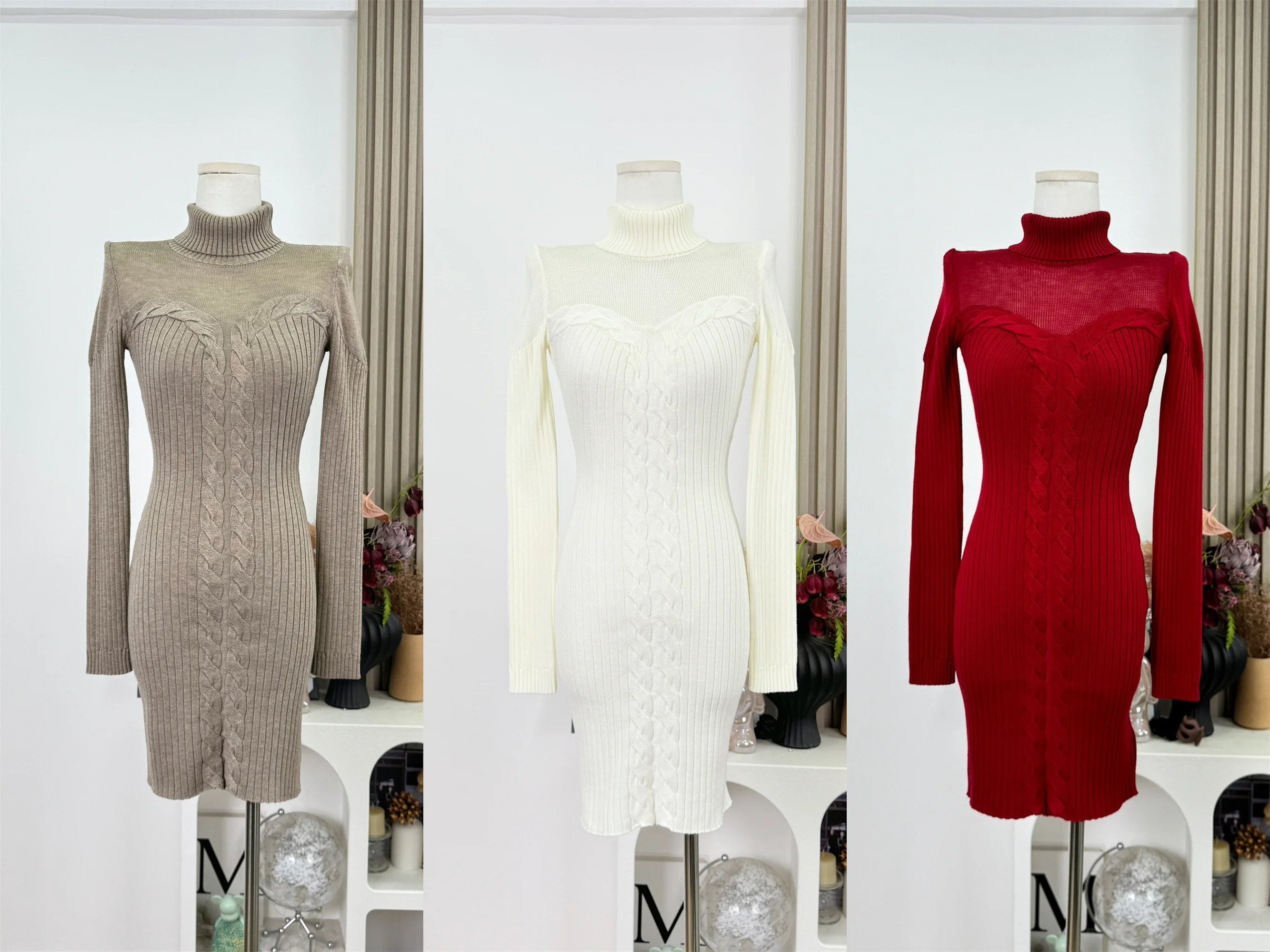 

Облегающее трикотажное платье с высоким воротником и длинными рукавами, женское осенне-зимнее сексуальное облегающее облегающее платье для похудения, внутренняя одежда, однотонное платье-свитер F595