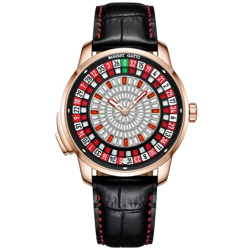 Reloj Automático BONEST GATTI para hombre, reloj de pulsera mecánico de 43mm, esfera giratoria para juego de ruleta, espejo de zafiro, Esfera de cristal luminosa