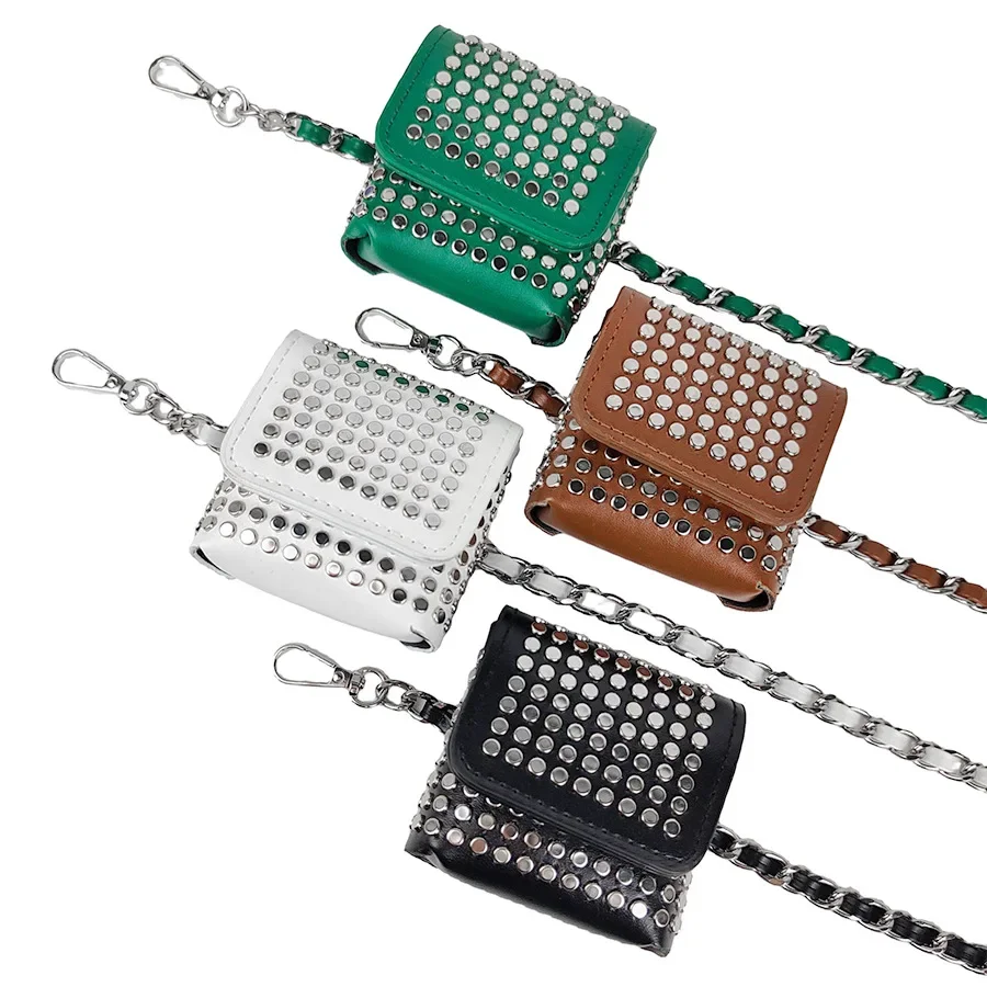 Fashionable small fragrant wind rivets metal chain mini Fanny pack model catwalk dress waist chain 2024 new thin waist belt