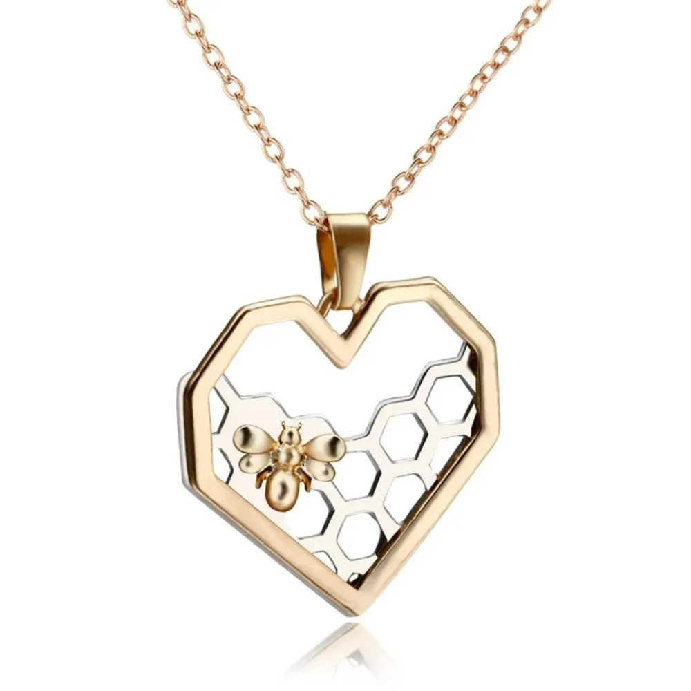 FSUNION 2025 New Fashion Charm Heart Honeycomb Bee Animal Pendant Necklaces   for Women Girl Chokers Jewelry Party Prom Gifts