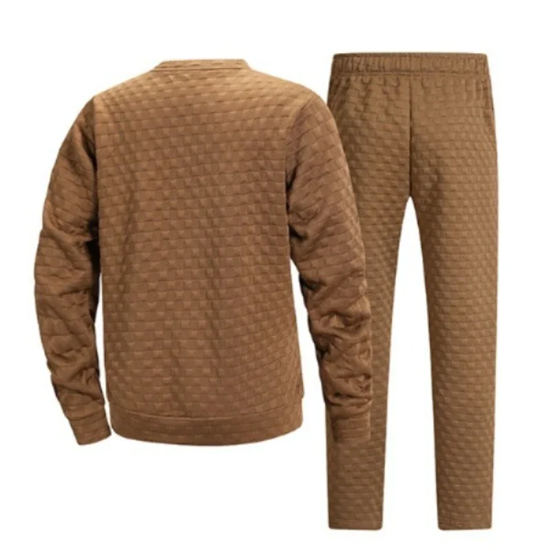 2026 Autumn New tracksuit Men's Solid Color Set Waffle Collar Short Sleeve Zipper Pants Polo Set Men's Set Pullover Co-ords view 3