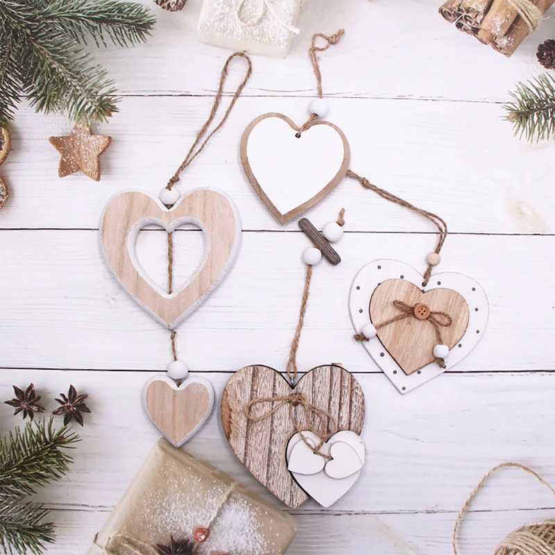 1PC Wooden Heart-shaped Desgin Pendant Home Room Hanging Ornament DIY Craft Supplies For Valentine's Day Wedding Party Decor