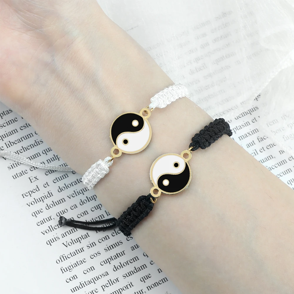 Tai Chi Gossip Bracelet&Bangle Handmade Adjustable Black White Woven Thread Bracelets Yin Yang Balance Amulet Jewelry for Couple
