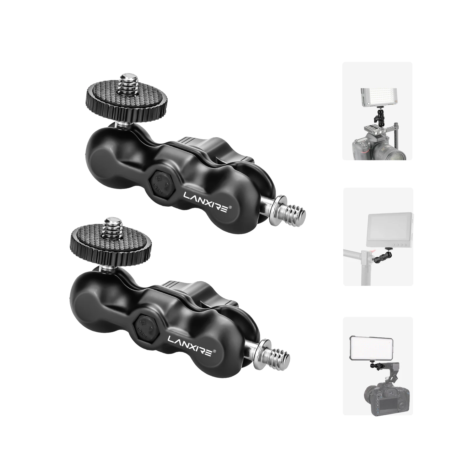 Lanxire Magic Arm met Dubbel Balhoofd, Articuleringbeugel met 1/4" Schroef voor Camera, Monitor, Microfoon, Licht, Super Clamp en Cage