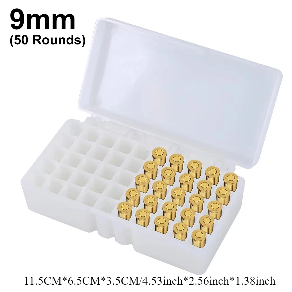 1pc Suitable 9mm Portable Plastic 50 Round Bullet Box Hunting Accessories Shell Case Mag Flip Cover Ammunition Storage Lattice