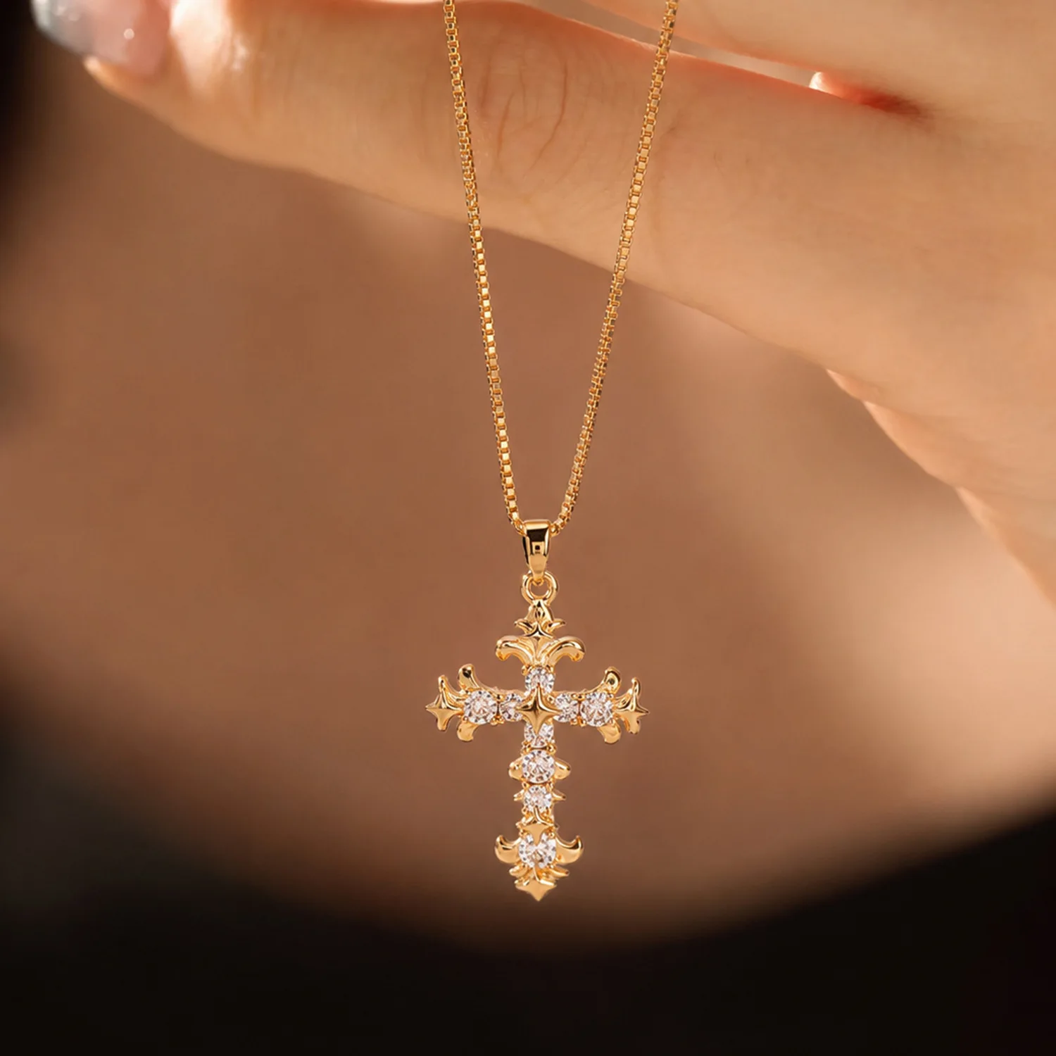 2026 New Copper Inlaid Zircon Cross Pendant Necklace with Figaro Chain Women's Christmas Gift Customizable
