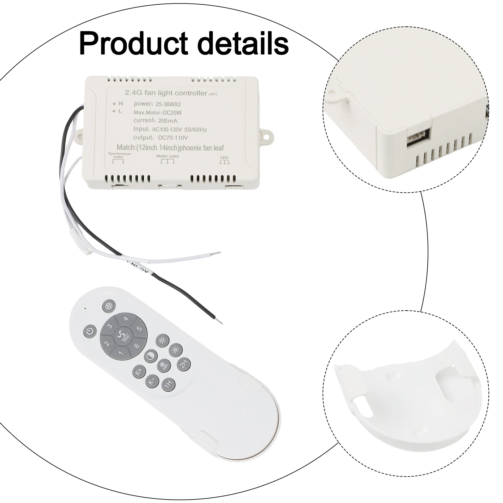 24V Fan Light with Remote Control DC Variable Frequency Controller Featuring Stepless Dimming for Adjustable Lighting Levels
