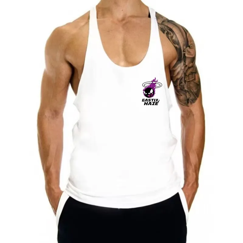 

Men's Summer Tank Tops Cotton Vest Japanese Anime Pokémon Gengar Graphic Male GYM Clothing Harajuku Y2K Oversize Fitness Shirt