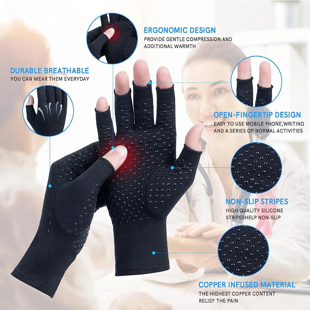 1Pair Arthritis Magnetic Compression Gloves Unisex Open-Finger Therapy Compression Gloves Carpal Tunnel Pain Relief Typing Glove