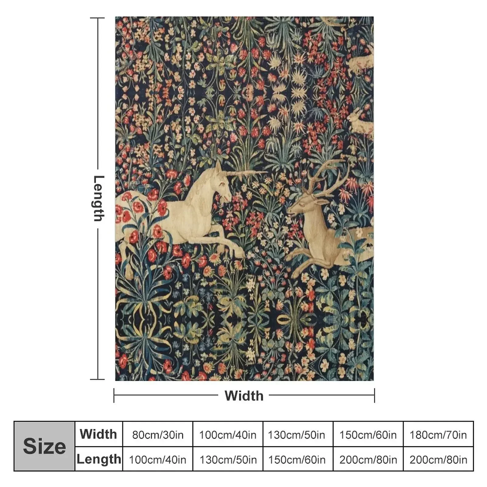 UNICORN AND DEER AMONG FLOWERS, FOREST ANIMALS FLEMISH FLORAL Throw Blanket Thins Warm Blankets