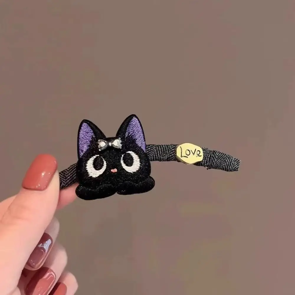 Kawaii الكورية نمط الفتيات Bowknot مقاطع الشعر لطيف القطة السوداء رائعة أغطية الرأس المطرزة موضة القوس دبوس الشعر الهدايا