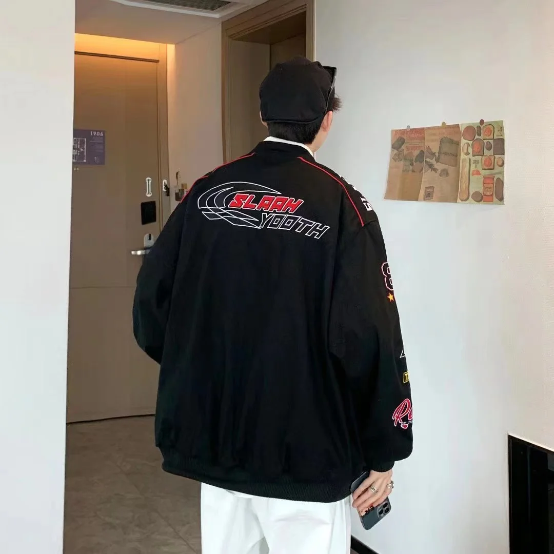 Retro Embroidered Jacket American Street Hip-hop Paste Cloth Motorcycle Jacket Female Loose Racing Suit Male Letter Motorcycle